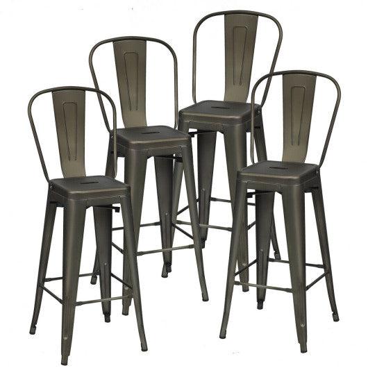 30 Inch Height Set of 4 High Back Metal Industrial Bar Stools-Gun at Set Shop and Smile