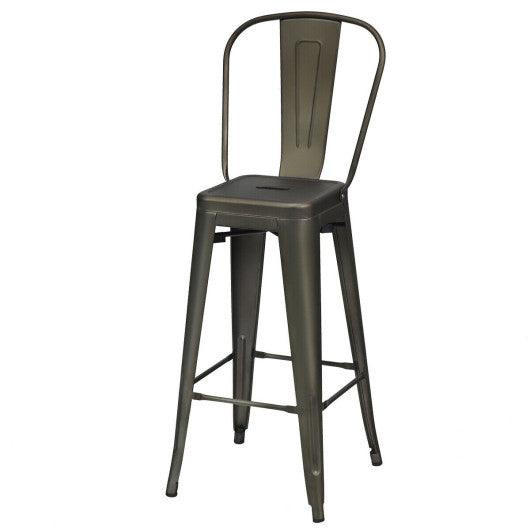 30 Inch Height Set of 4 High Back Metal Industrial Bar Stools-Gun at Set Shop and Smile