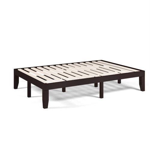14 Inch Full Size Wood Platform Bed Frame with Wood Slat Support-Brown at Set Shop and Smile