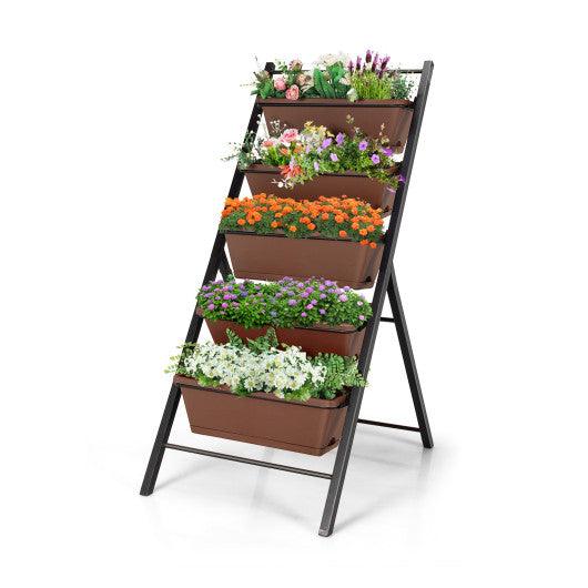 5-tier Vertical Garden Planter Box Elevated Raised Bed with 5 Container-Brown at Set Shop and Smile
