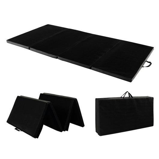 Folding Gymnastics Mat with Carry Handles and Sweatproof Detachable PU Leather Cover-Black at Set Shop and Smile