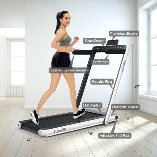 2-in-1 Electric Motorized Health and Fitness Folding Treadmill with Dual Display and Speaker-White at Set Shop and Smile