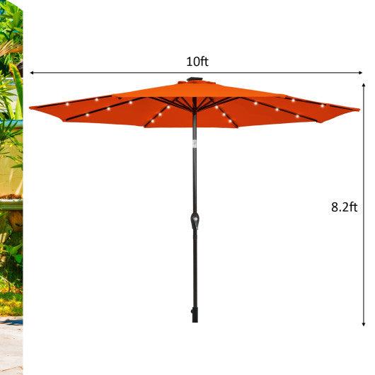 10' Solar LED Lighted Patio Market Umbrella Shade Tilt Adjustment Crank-Orange at Set Shop and Smile
