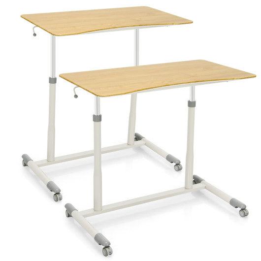 Height Adjustable Computer Desk Sit to Stand Rolling Notebook Table -Natural at Set Shop and Smile