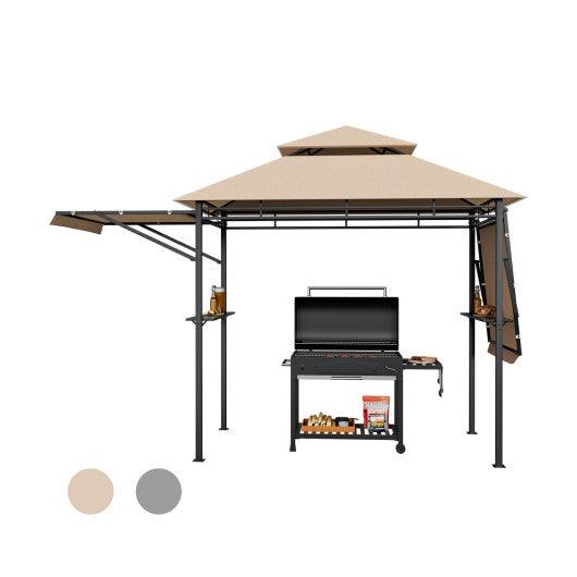 13.5 x 4 Feet Patio BBQ Grill Gazebo Canopy with Dual Side Awnings-Beige at Set Shop and Smile