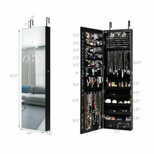 Wall and Door Mounted Mirrored Jewelry Cabinet with Lights-Black at Set Shop and Smile