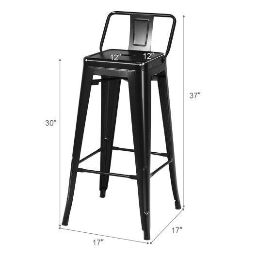 30 Inch Set of 4 Metal Counter Height Barstools with Low Back and Rubber Feet-Black at Set Shop and Smile