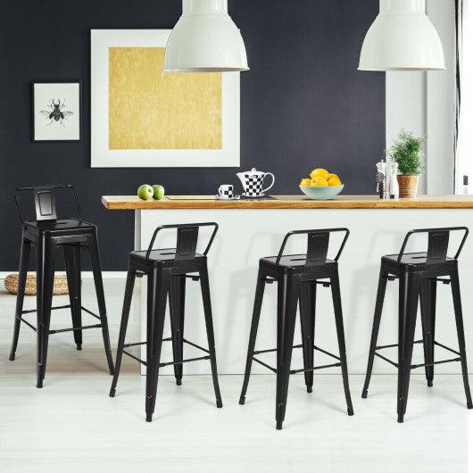 30 Inch Set of 4 Metal Counter Height Barstools with Low Back and Rubber Feet-Black at Set Shop and Smile
