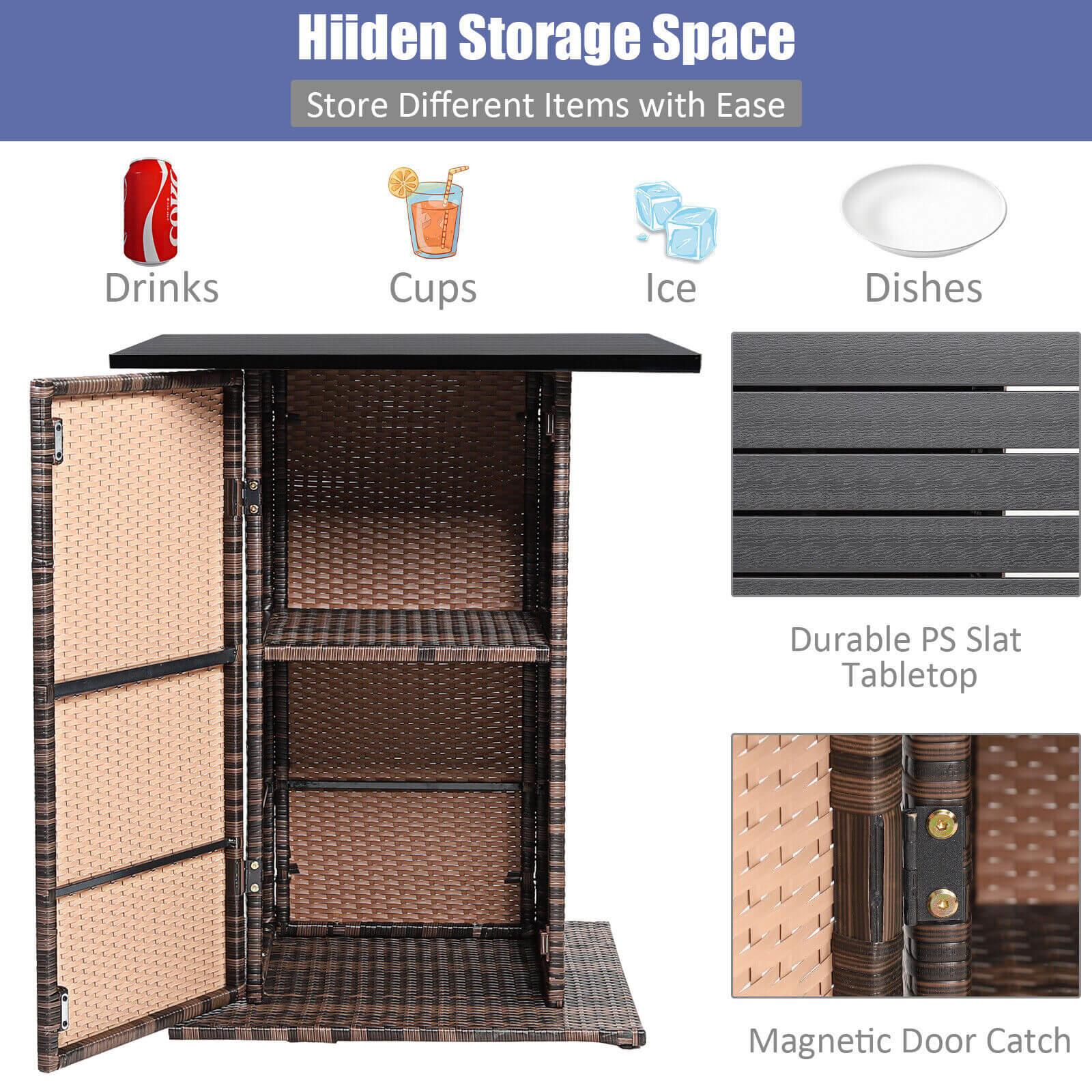 5 Pieces Patio Rattan Bar Table Stool Set Hidden Storage Shelf Cushioned-Navy at Set Shop and Smile