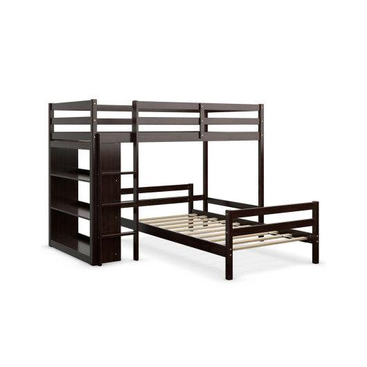 Twin Over Twin Loft Bunk Bed with Bookcase-Dark Brown at Set Shop and Smile