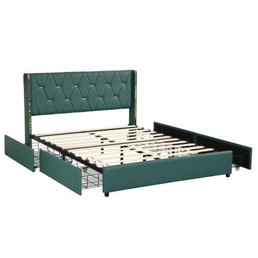 Full/Queen Size Upholstered Bed Frame with 4 Drawers-Green-Full Size at Set Shop and Smile