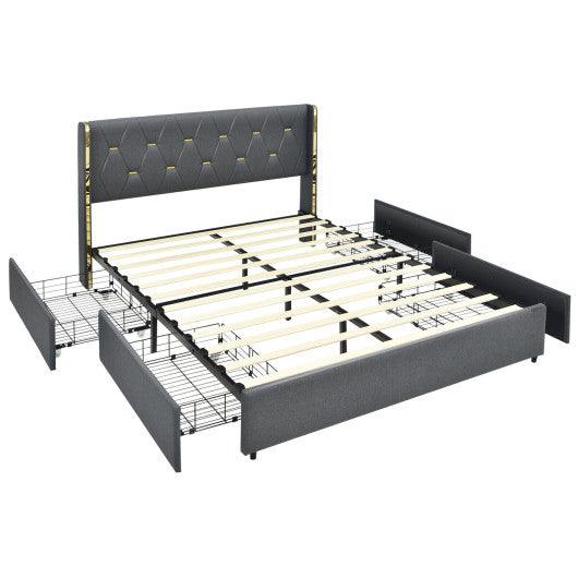 Full/Queen Size Upholstered Bed Frame with 4 Storage Drawers-Full Size at Set Shop and Smile