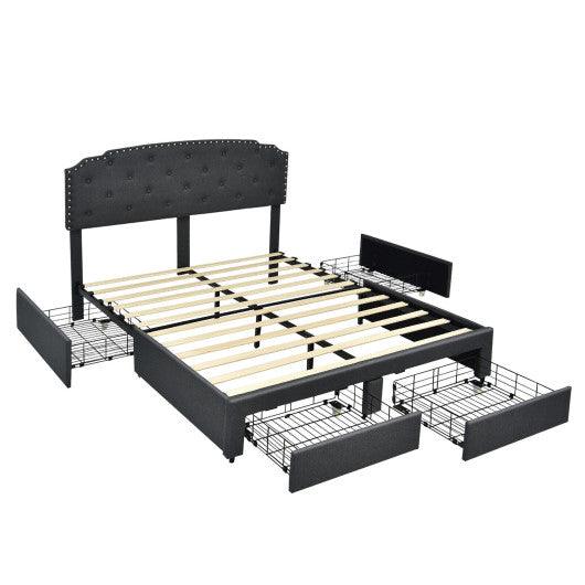 Platform Bed Frame with 4 Storage Drawers Adjustable Headboard at Set Shop and Smile