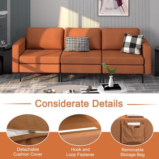 Convertible Sofa Couch with Magazine Pockets for Living room-Orange-3-Seat with USB port at Set Shop and Smile