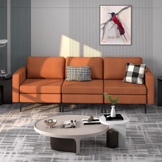 Convertible Sofa Couch with Magazine Pockets for Living room-Orange-3-Seat with USB port at Set Shop and Smile