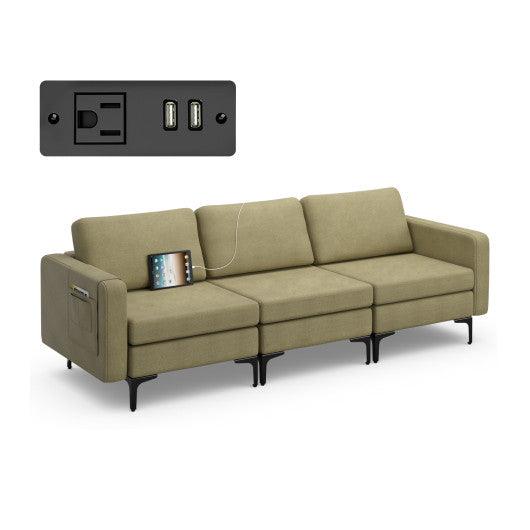 Convertible Sofa Couch with Magazine Pockets for Living room-Green-3-Seat with USB port at Set Shop and Smile