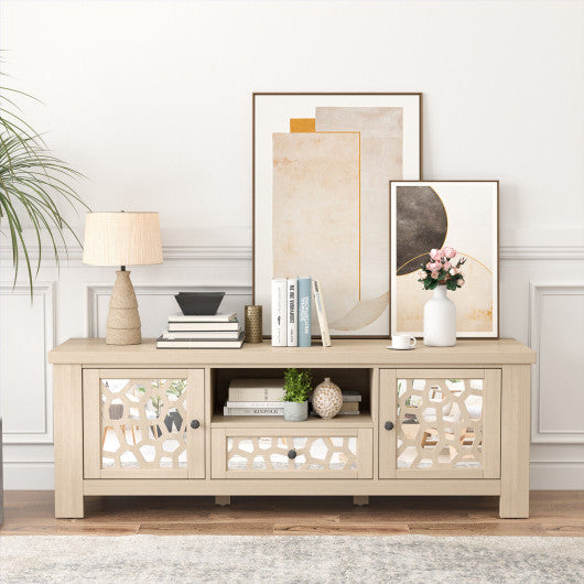 55 Inch Retro TV Stand Media Entertainment Center with Mirror Doors and Drawer-Natural - Set Shop and Smile
