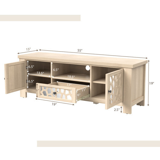 55 Inch Retro TV Stand Media Entertainment Center with Mirror Doors and Drawer-Natural - Set Shop and Smile