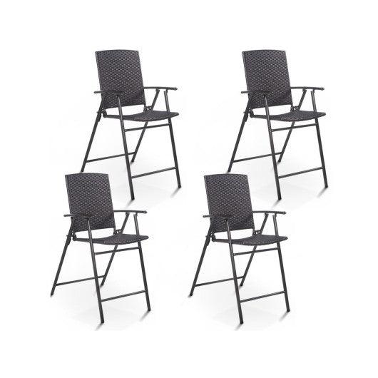 Set of 4 Folding Rattan Bar Chairs with Footrests and Armrests for Outdoors and Indoors at Set Shop and Smile
