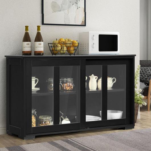 Kitchen Storage Cabinet with Glass Sliding Door-Black at Set Shop and Smile