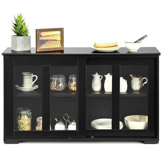 Kitchen Storage Cabinet with Glass Sliding Door-Black at Set Shop and Smile