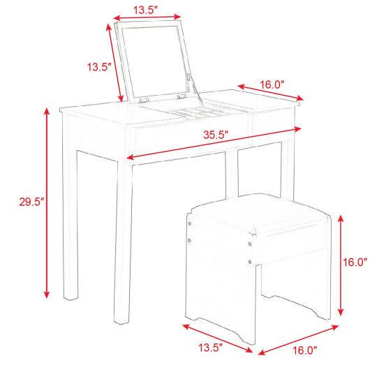 Vanity Makeup Dressing Table Set with Flip Top Mirror and Cushioned Stool-Black at Set Shop and Smile