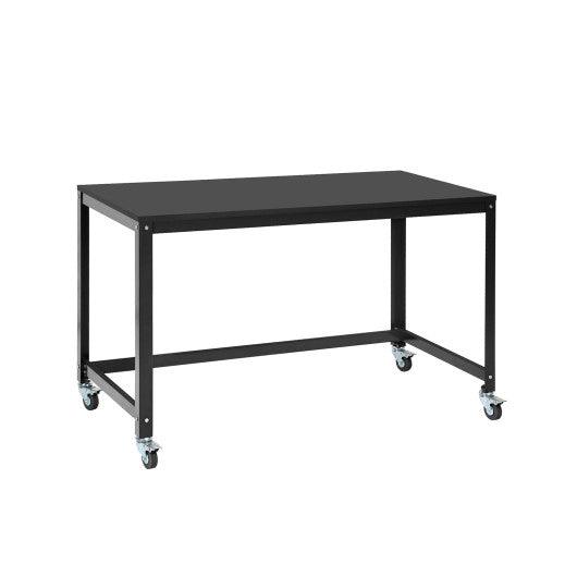 Wood Top Metal Frame Rolling Computer Desk Laptop Table-Black at Set Shop and Smile