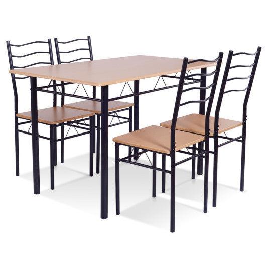 5 Pieces Wood Metal Dining Table Set with 4 Chairs-Natural at Set Shop and Smile