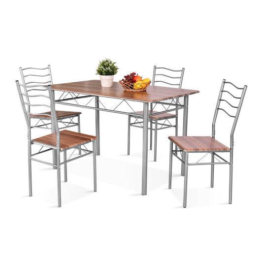 5 Pieces Wood Metal Dining Table Set with 4 Chairs-Walnut at Set Shop and Smile