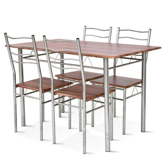 5 Pieces Wood Metal Dining Table Set with 4 Chairs-Walnut at Set Shop and Smile