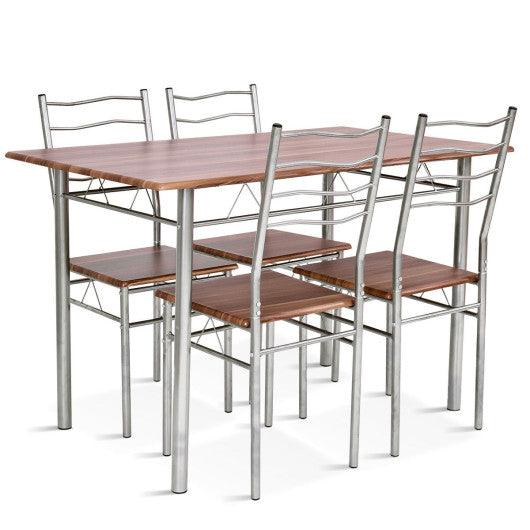 5 Pieces Wood Metal Dining Table Set with 4 Chairs-Walnut at Set Shop and Smile