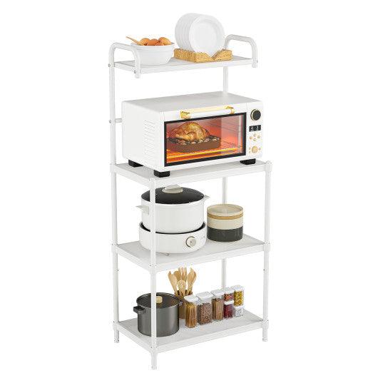 4-Tier Kitchen Storage Baker Microwave Oven Rack Shelves-White - Costway - HW57754WH - Set Shop and Smile