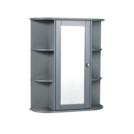 Bathroom Single Door Shelves Wall Mount Cabinet with Mirror-Gray at Set Shop and Smile