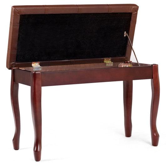Solid Wood PU Leather Piano Bench with Storage-Brown at Set Shop and Smile