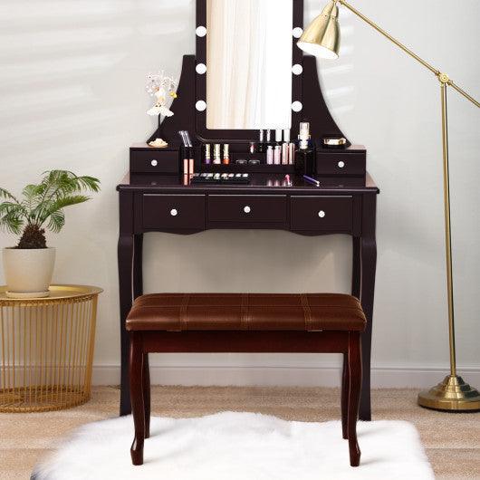 Solid Wood PU Leather Piano Bench with Storage-Brown at Set Shop and Smile