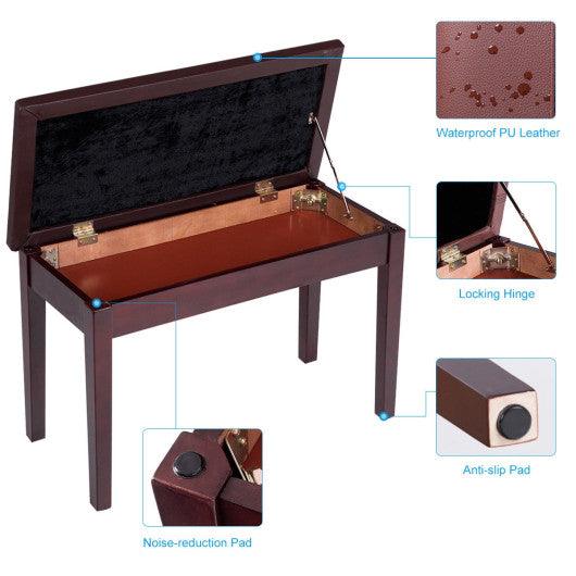 Solid Wood PU Leather Padded Piano Bench Keyboard Seat-Coffee at Set Shop and Smile