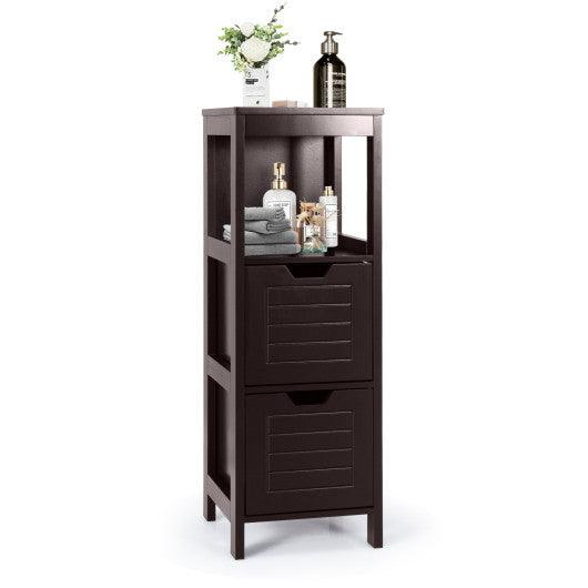 Bathroom Wooden Floor Cabinet Multifunction Storage Rack Stand Organizer-Brown at Set Shop and Smile