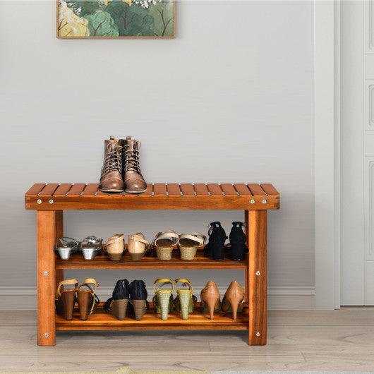 Freestanding Wood Bench with 3-Tier Storage Shelves at Set Shop and Smile