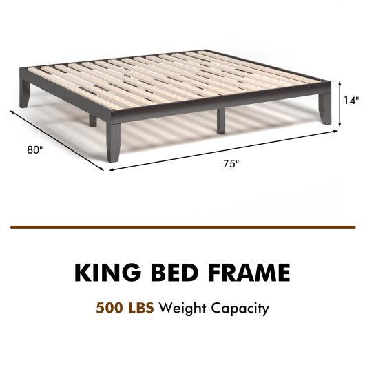 14 Inch King Size Wood Platform Bed Frame-Brown at Set Shop and Smile