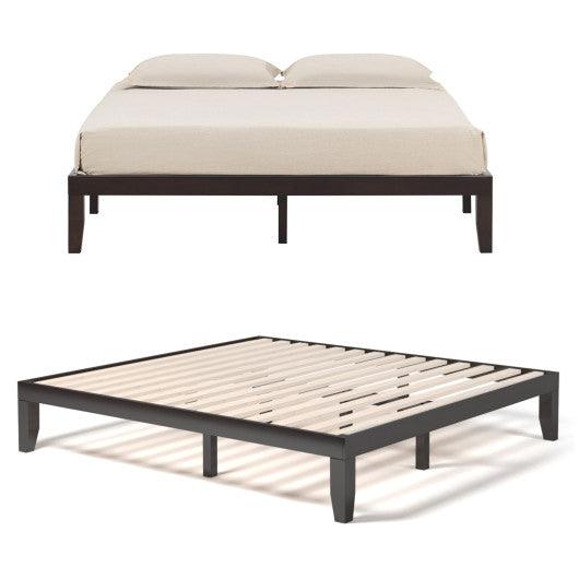 14 Inch King Size Wood Platform Bed Frame-Brown at Set Shop and Smile
