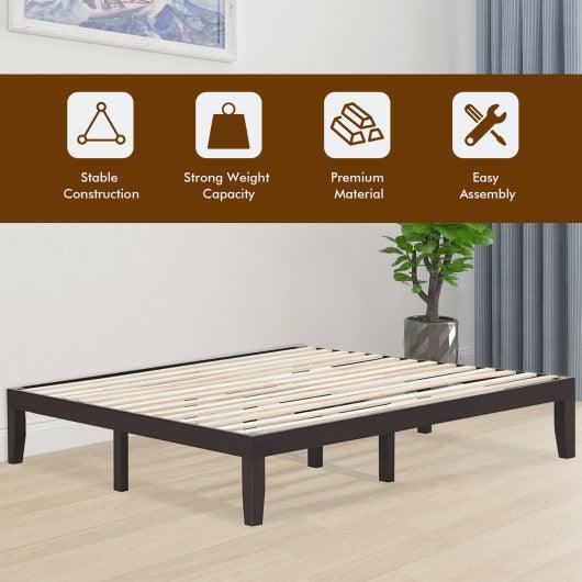 14 Inch King Size Wood Platform Bed Frame-Brown at Set Shop and Smile