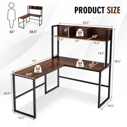 Reversible L-Shaped Corner Desk with Storage Bookshelf-Walnut at Set Shop and Smile