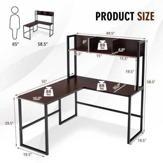 Reversible L-Shaped Corner Desk with Storage Bookshelf-Dark Brown at Set Shop and Smile