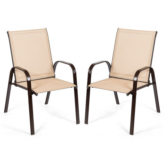 2 Pcs Patio Chairs Outdoor Dining Chair with Armrest-Beige - Set Shop and Smile