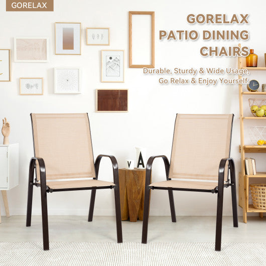 2 Pcs Patio Chairs Outdoor Dining Chair with Armrest-Beige - Set Shop and Smile