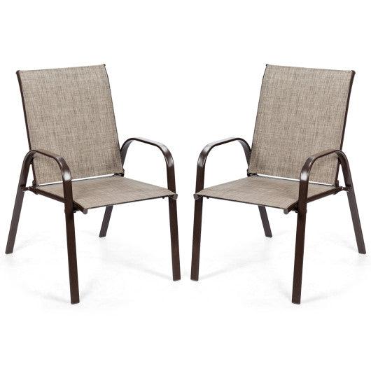 2 Pcs Patio Chairs Outdoor Dining Chair with Armrest-Gray at Set Shop and Smile