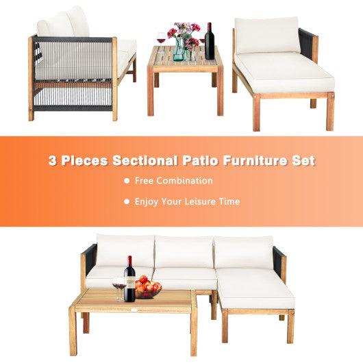 3 Pieces Patio Acacia Wood Sofa Furniture Set with Nylon Rope Armrest-White at Set Shop and Smile