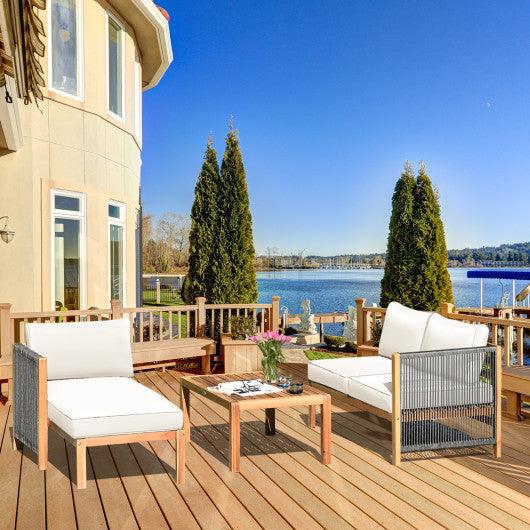 3 Pieces Patio Acacia Wood Sofa Furniture Set with Nylon Rope Armrest-White at Set Shop and Smile