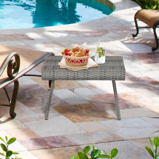 Folding PE Rattan Side Coffee Table Patio Garden Furniture-Gray at Set Shop and Smile