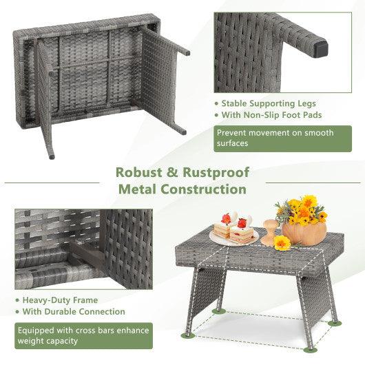 Folding PE Rattan Side Coffee Table Patio Garden Furniture-Gray at Set Shop and Smile